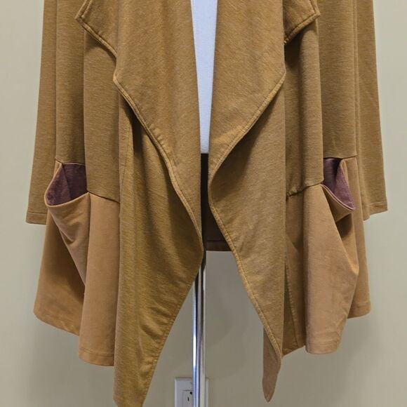 LOGO Lounge Drape Front Waterfall Cardigan 3X French Terry Faux Suede Western - Picture 7 of 13
